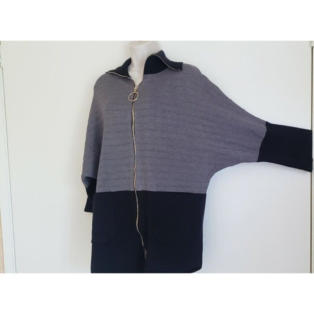 NWT ROMIMONA WOMEN'S BLACK GREY ZIPPER CLOSURE SWEATER TOP CARDIGAN SMALL - Picture 3 of 10